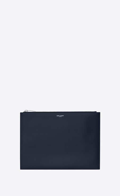 saint laurent paris zipped tablet sleeve in navy blue textured leather